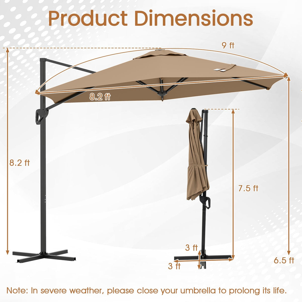 9 FT Cantilever Patio Umbrella with Vented Top and Sun-Protective Canopy