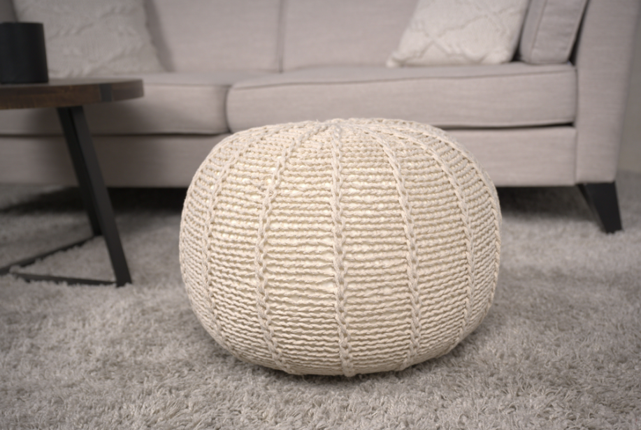 Bordeaux Knitted Cotton Round Pouf