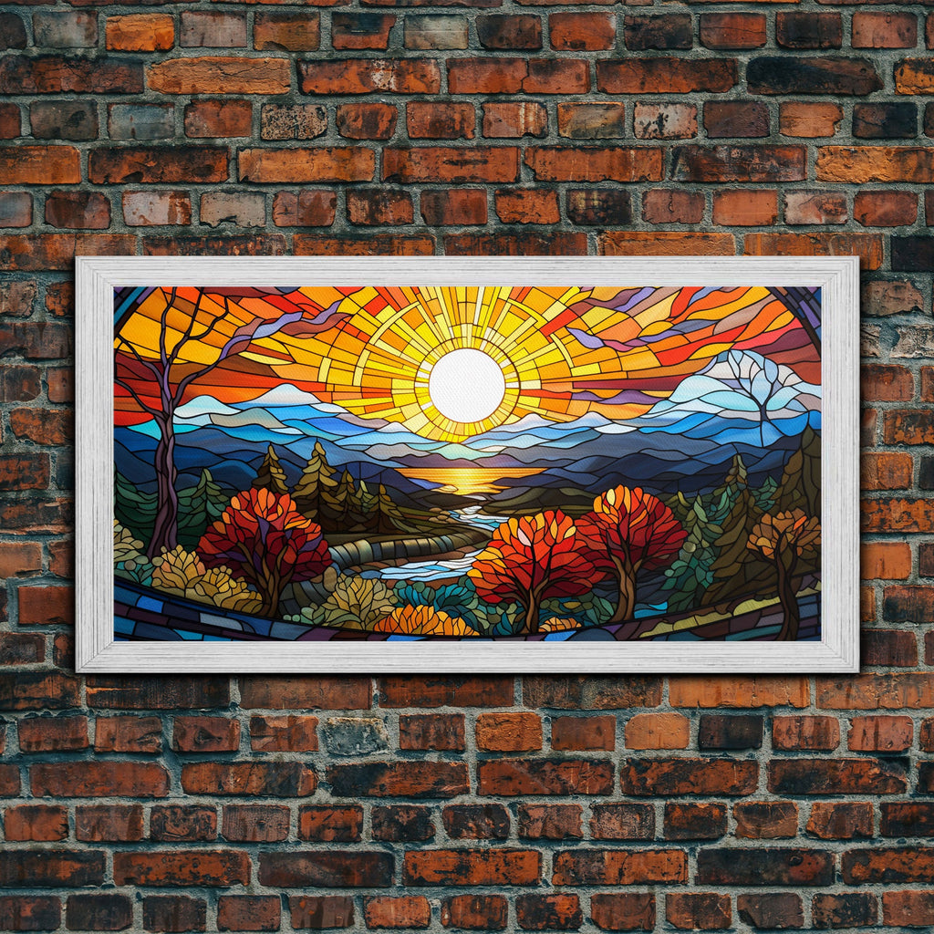 Stained Glass Wall Art, Abstract Wall Print, Sunset Art, Canvas Print, Wall Hanging, Panoramic Art, Bookshelf Decor, New Home Gift Ideas