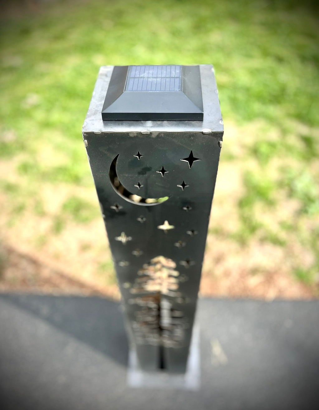 4-Sided Night Sky Pine Tree Solar Pillar - Steel
