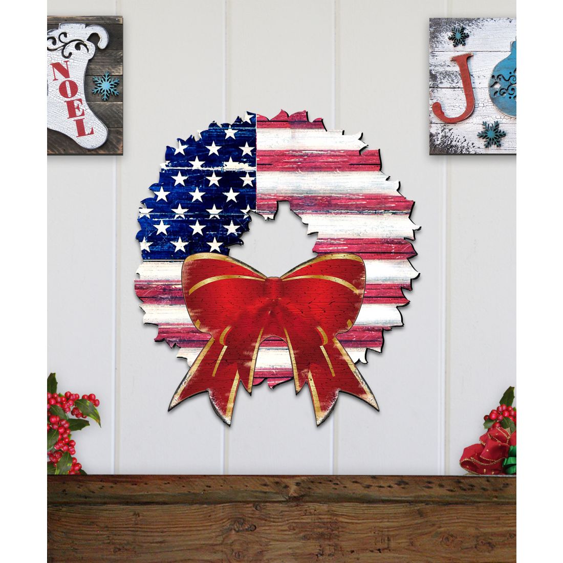 American Flag Holiday Door Wreath by G. DeBrekht - American Christmas Decor - 8185302H