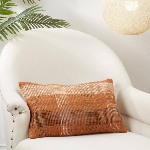 Fennco Styles Rust Plaid Throw Pillow Cover 20" W x 20" L - Rustic Charm Cotton Blend Woven Square Cushion Case for Home, Couch, Bedroom, Living Room and Office Décor