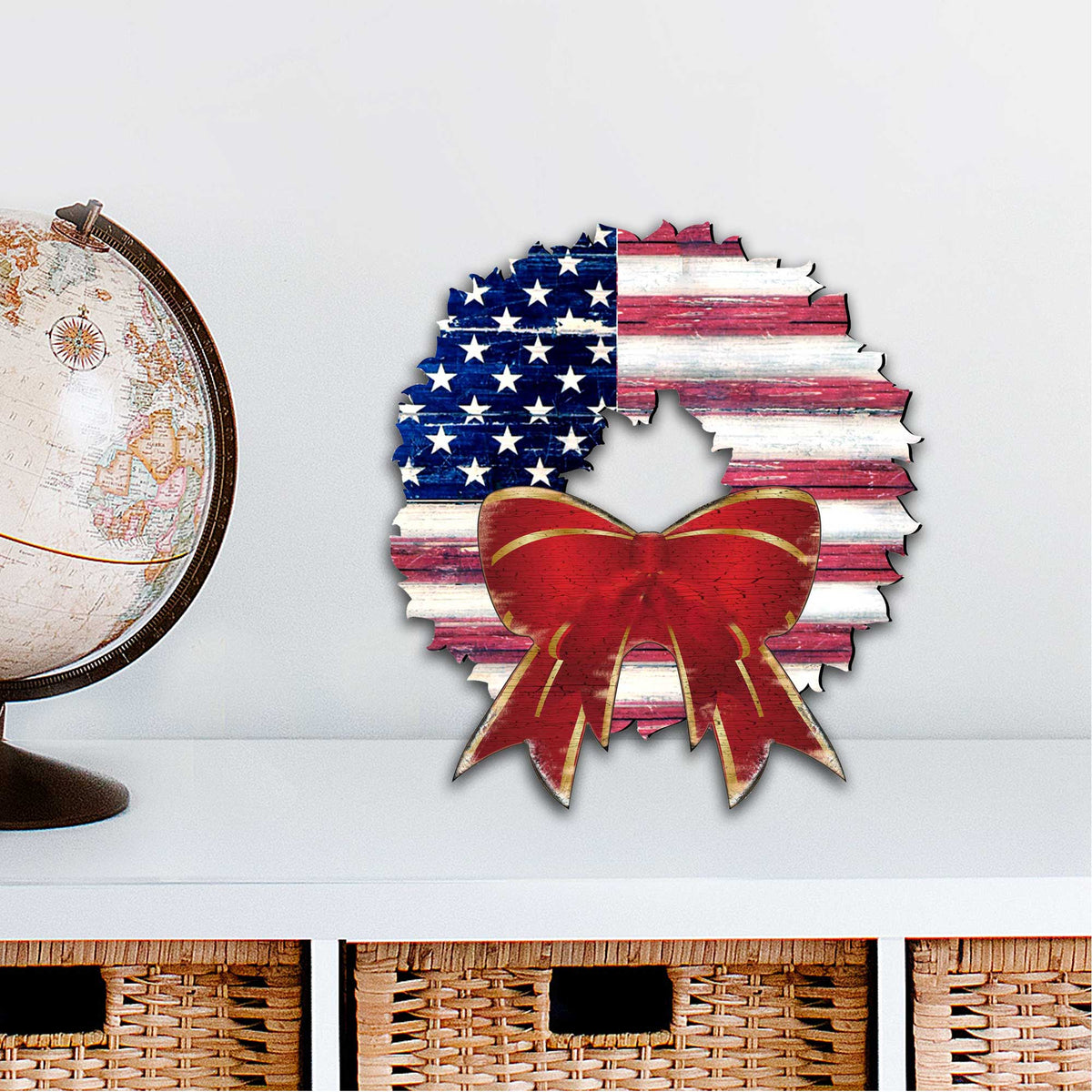 American Flag Holiday Door Wreath by G. DeBrekht - American Christmas Decor - 8185302H