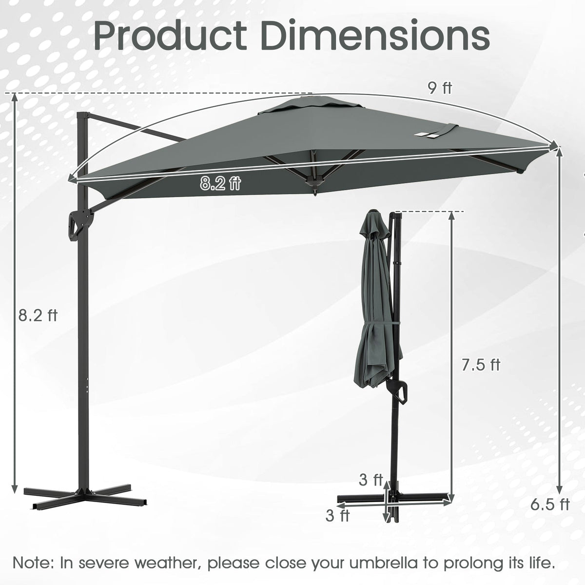 9 FT Cantilever Patio Umbrella with Vented Top and Sun-Protective Canopy