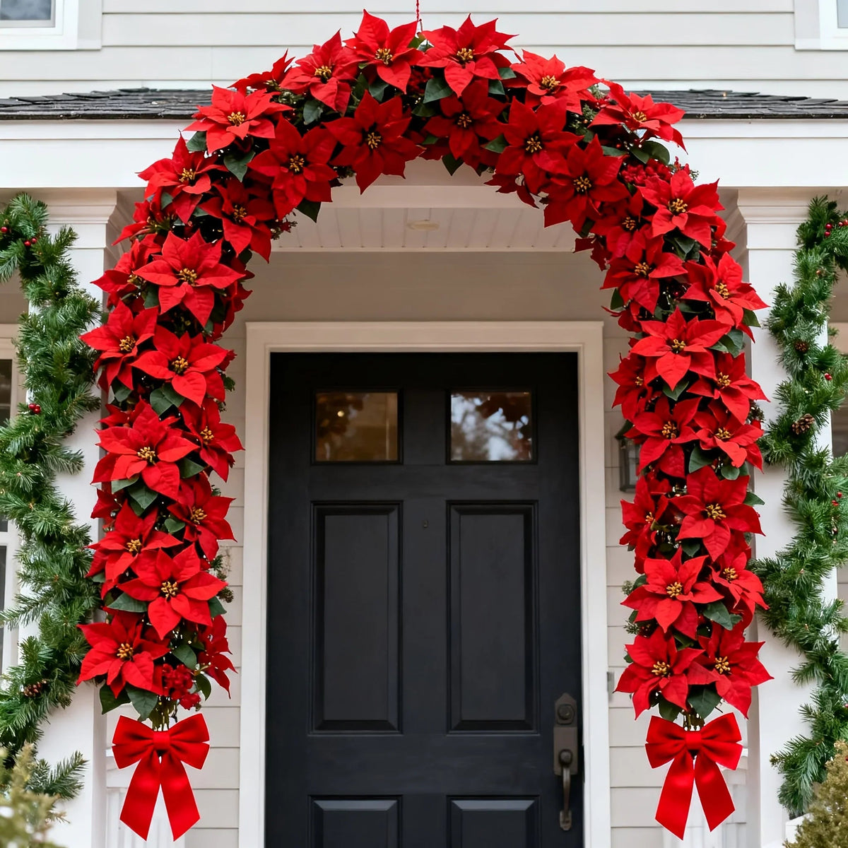 Artificial Poinsettia Wreath 242cm Red and Green Christmas Garland