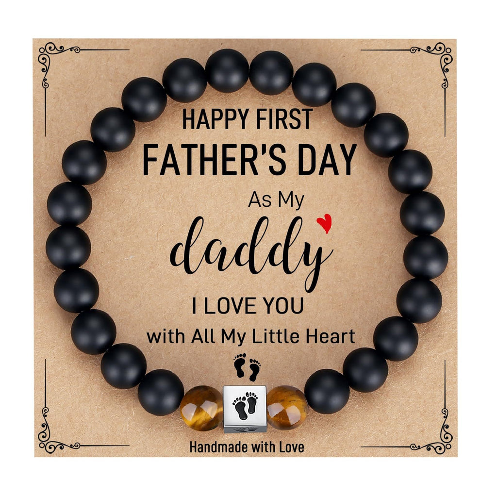 Men's Father's Day Gift Black Frosted Tigereye Stainless Steel Bracelets