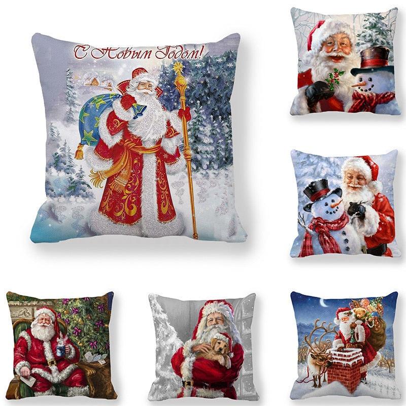 Christmas Ornaments Merry Christmas Decorations Throw Pillow Covers Santa Claus Snowman Merry Christmas Decorative Pillow Cases Home Decor Navidad Home Decor Cushion Cover Happy New Year 2022 45x45CM