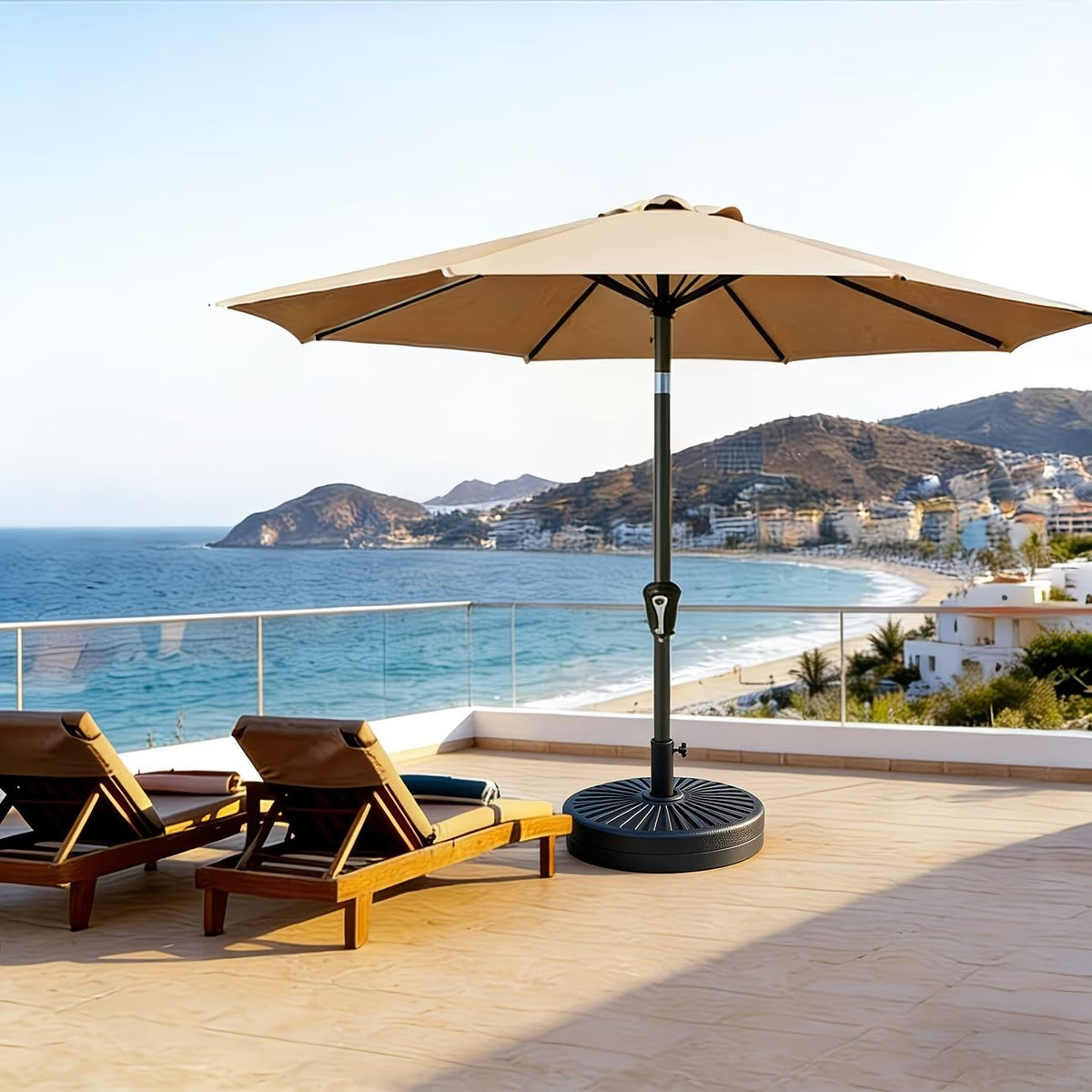 9FT Outdoor Patio Umbrella with Tilt and Crank, 8 Rib Market Umbrella, Stable Sun Shade Canopy for Patio, Beach, Deck, Garden and Outdoor Restaurant