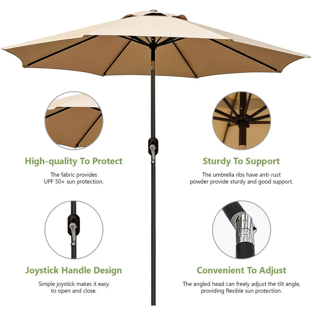 9FT Outdoor Patio Umbrella with Tilt and Crank, 8 Rib Market Umbrella, Stable Sun Shade Canopy for Patio, Beach, Deck, Garden and Outdoor Restaurant