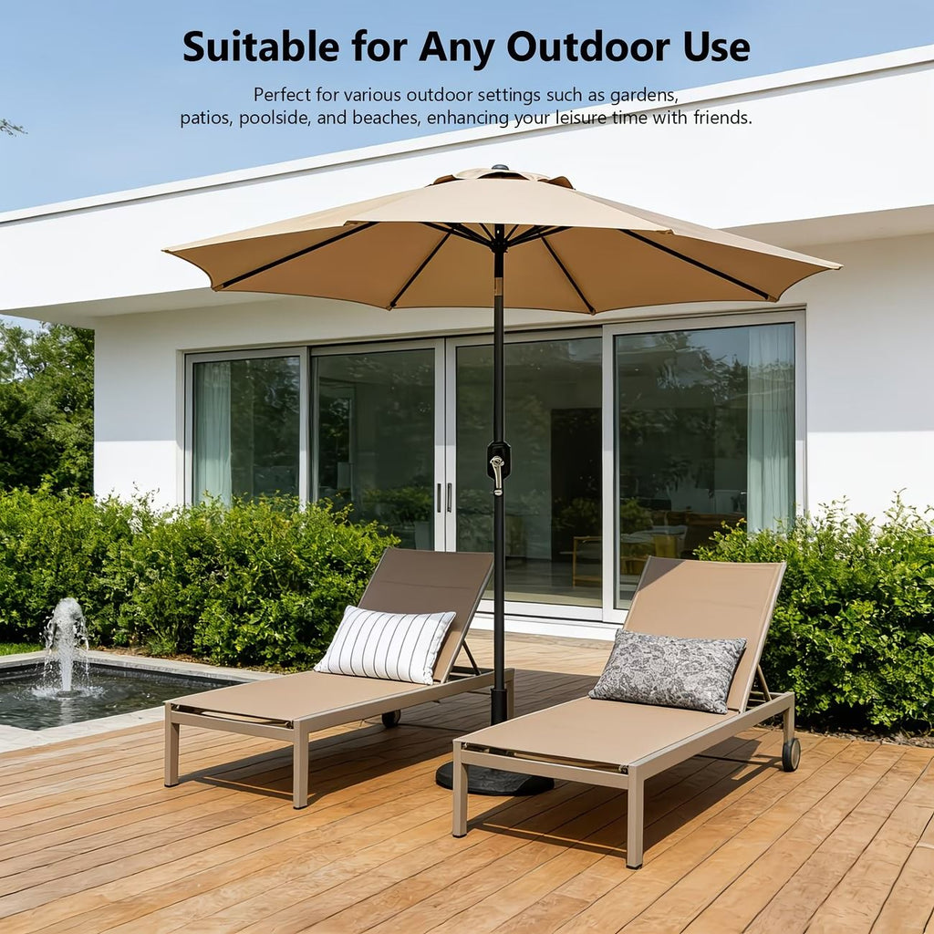 9FT Outdoor Patio Umbrella with Tilt and Crank, 8 Rib Market Umbrella, Stable Sun Shade Canopy for Patio, Beach, Deck, Garden and Outdoor Restaurant
