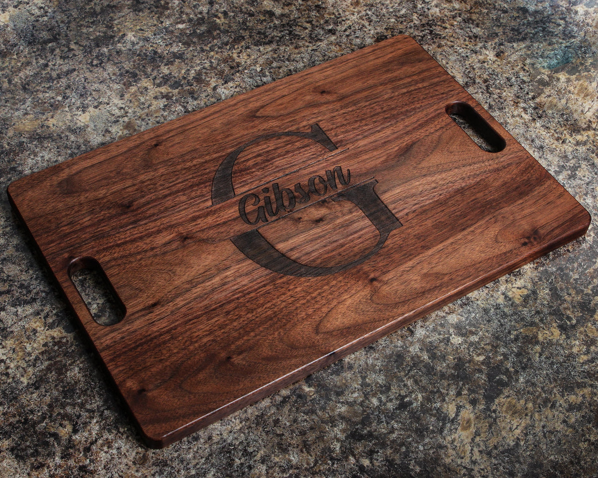 Personalized Cutting Board Wedding Gift, Monogrammed Cutting Board 18" x 12" With Juice Groove and Handles, Christmas, USA Made