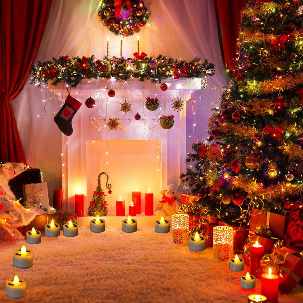 LED Solar Lamp Solar Electronic Candle Light LED Tea Lights Candles Battery Powered Fake Candles for Wedding Party Holidays Home Decoration Outdoor Electronic Flameless Candle Light For Outdoor Christmas Halloween