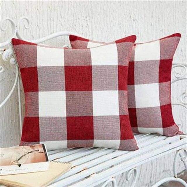 Simple Plaid Linen Pillow Case Invisible Zipper Household Hugging Pillow Case Decorative Retro Plaids Linen Throw Pillow Covers Soft Soild Decorative Cushion Case For Sofa Bedroom Pillow Case 45x4CM