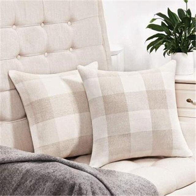 Simple Plaid Linen Pillow Case Invisible Zipper Household Hugging Pillow Case Decorative Retro Plaids Linen Throw Pillow Covers Soft Soild Decorative Cushion Case For Sofa Bedroom Pillow Case 45x4CM