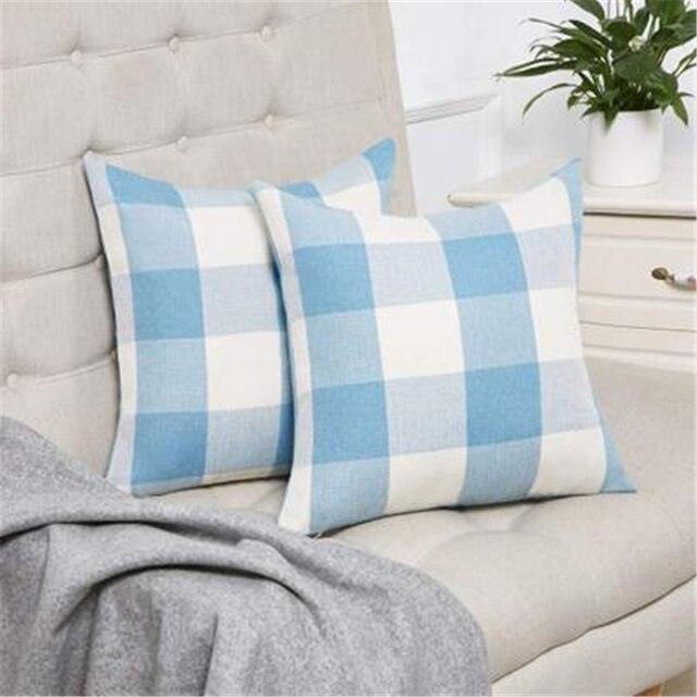 Simple Plaid Linen Pillow Case Invisible Zipper Household Hugging Pillow Case Decorative Retro Plaids Linen Throw Pillow Covers Soft Soild Decorative Cushion Case For Sofa Bedroom Pillow Case 45x4CM